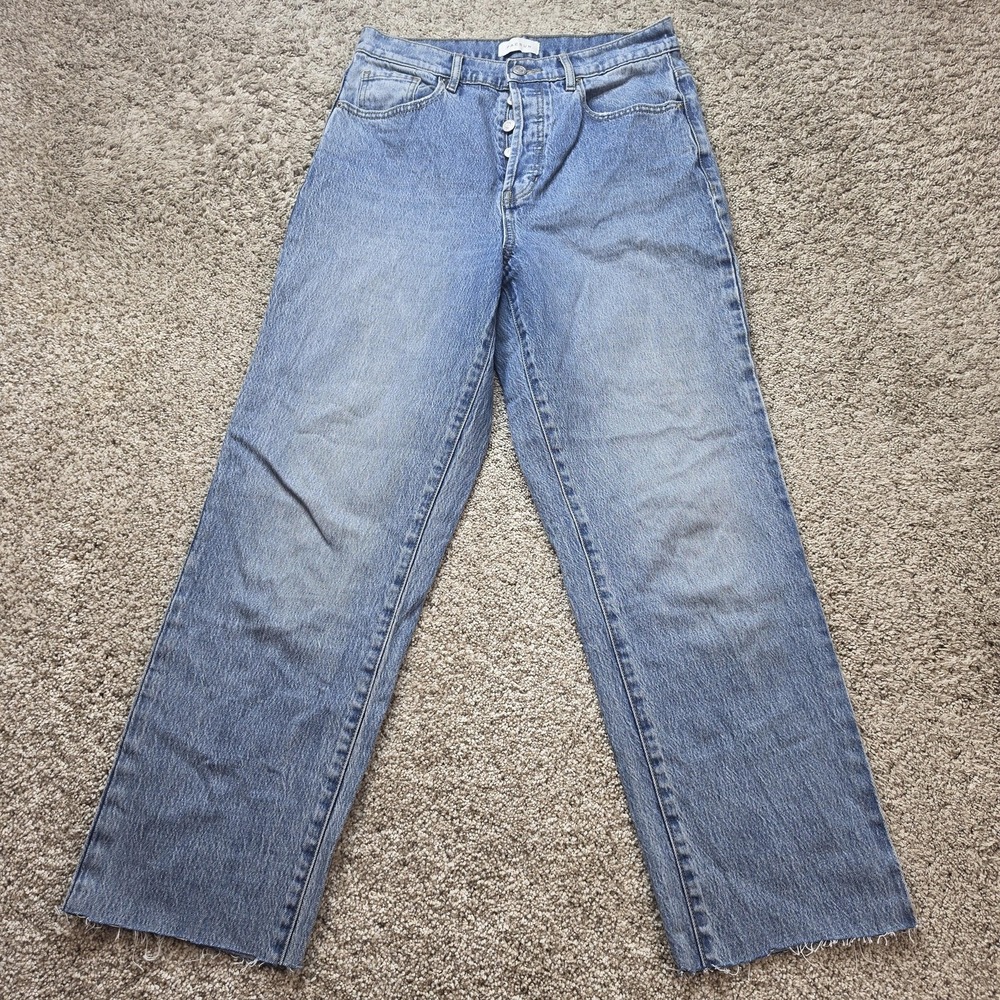 PacSun Jeans Womens 28 Blue Light Wash Straight Relaxed High Rise Dad Fringe Hem